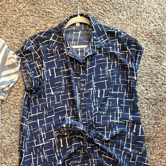 She + Sky and Tribal Jeans Blue and Cream Button Down Dresses - Picture 5 of 14